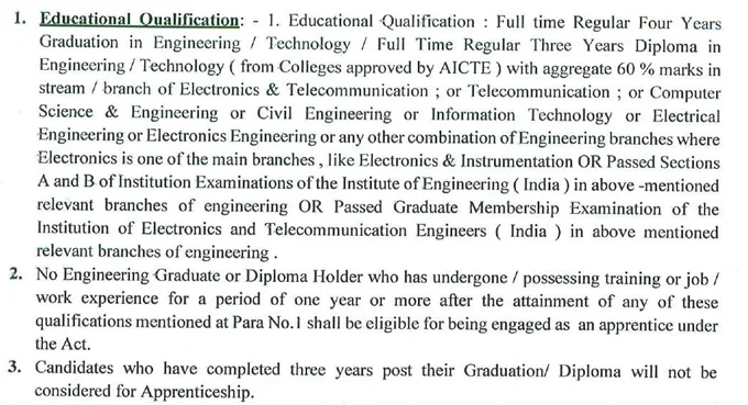 RAILTEL Apprentice Recruitment 2024 Eligibility Criteria